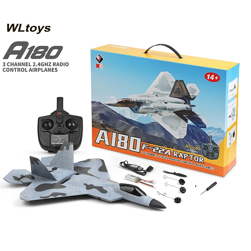 

WLtoys XK A180 RC Airplane 2.4GHz 3 Channel 6-Axis Gyro F22 Raptor RC Plane Glider Throwing Wingspan Foam Planes Fixed Wing RTF