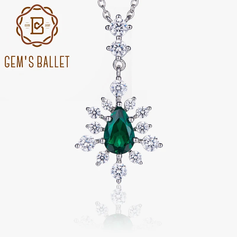 

GEM'S BALLET 925 Sterling Silver Pendants For Women Lab Grown Emerald Necklace With Chain Fine Jewelry Snowflake Christmas Gift