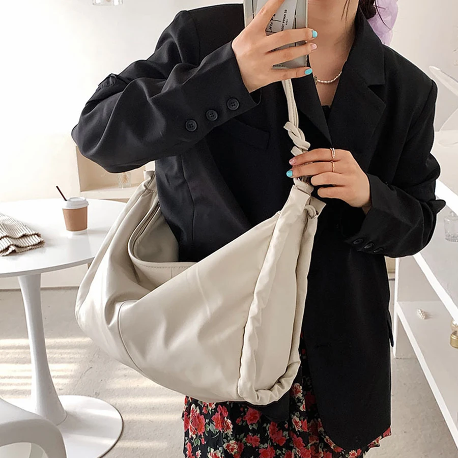 

Large Capacity Women's Bag Casual Solid Color Shoulder Bag Soft PU Leather Messenger Bag Bags Casual Tote Big Handbags Tote