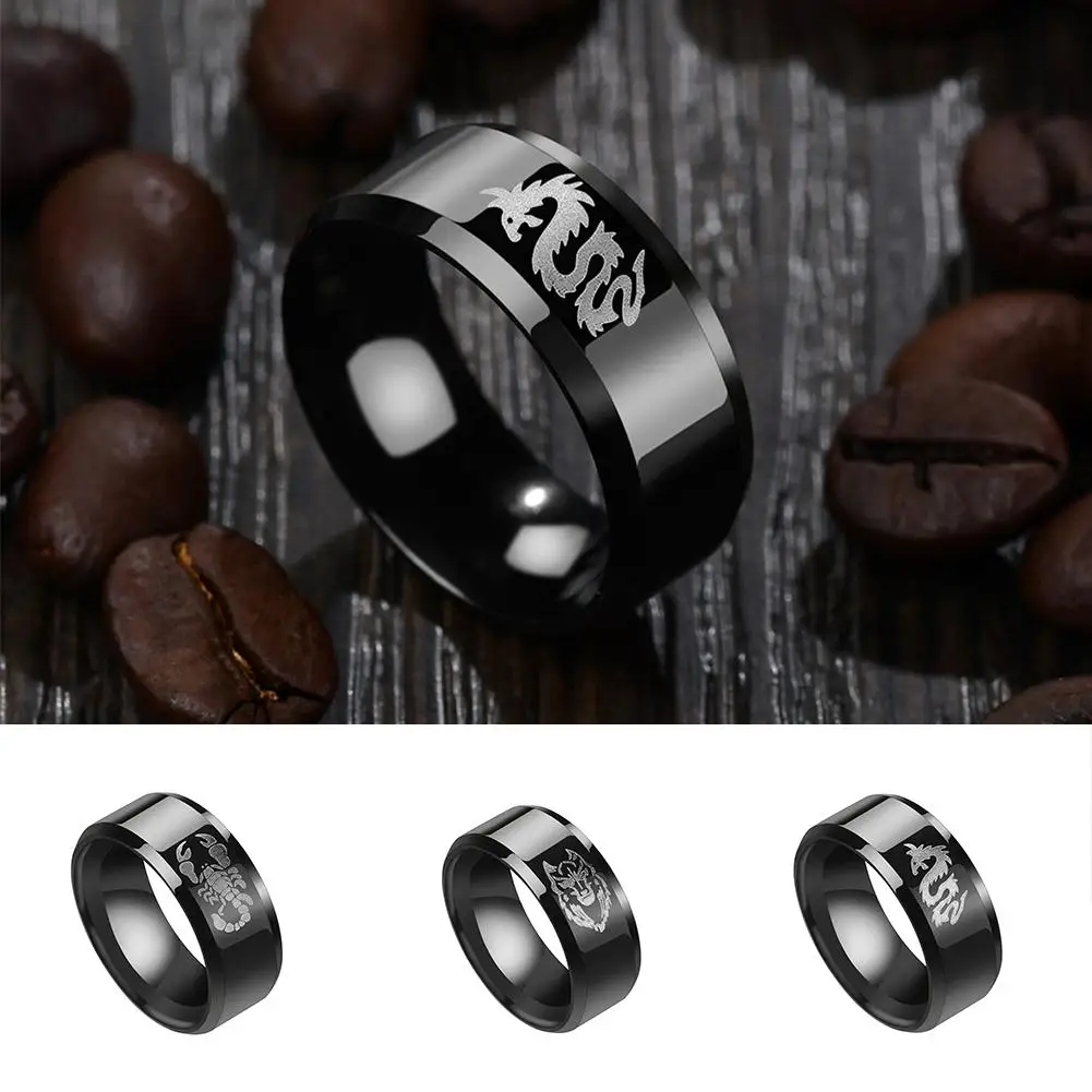 

Trendy Alloy Men Ring Cool Gothic Hip Hop Scorpion Lion Pattern Jewelry Band
