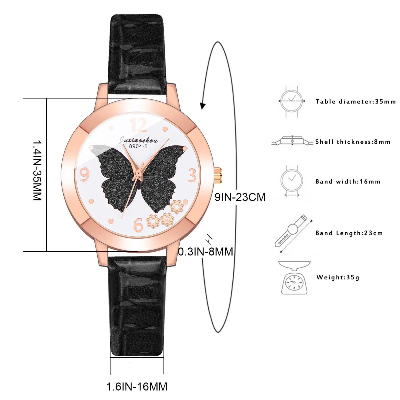 

2021 Womens Quartz Wristwatch Leather Band Strap Spin Watches Fashion Quartz Watch with Butterfly Decorated Dial e4