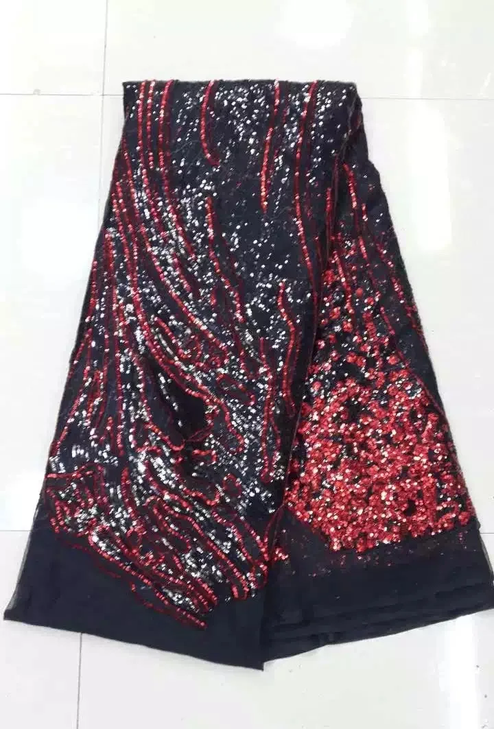 

Black+Red Color high quality (5yards/lot) French lace fabric for women dress,african tulle lace fabric with Sequins! L8983