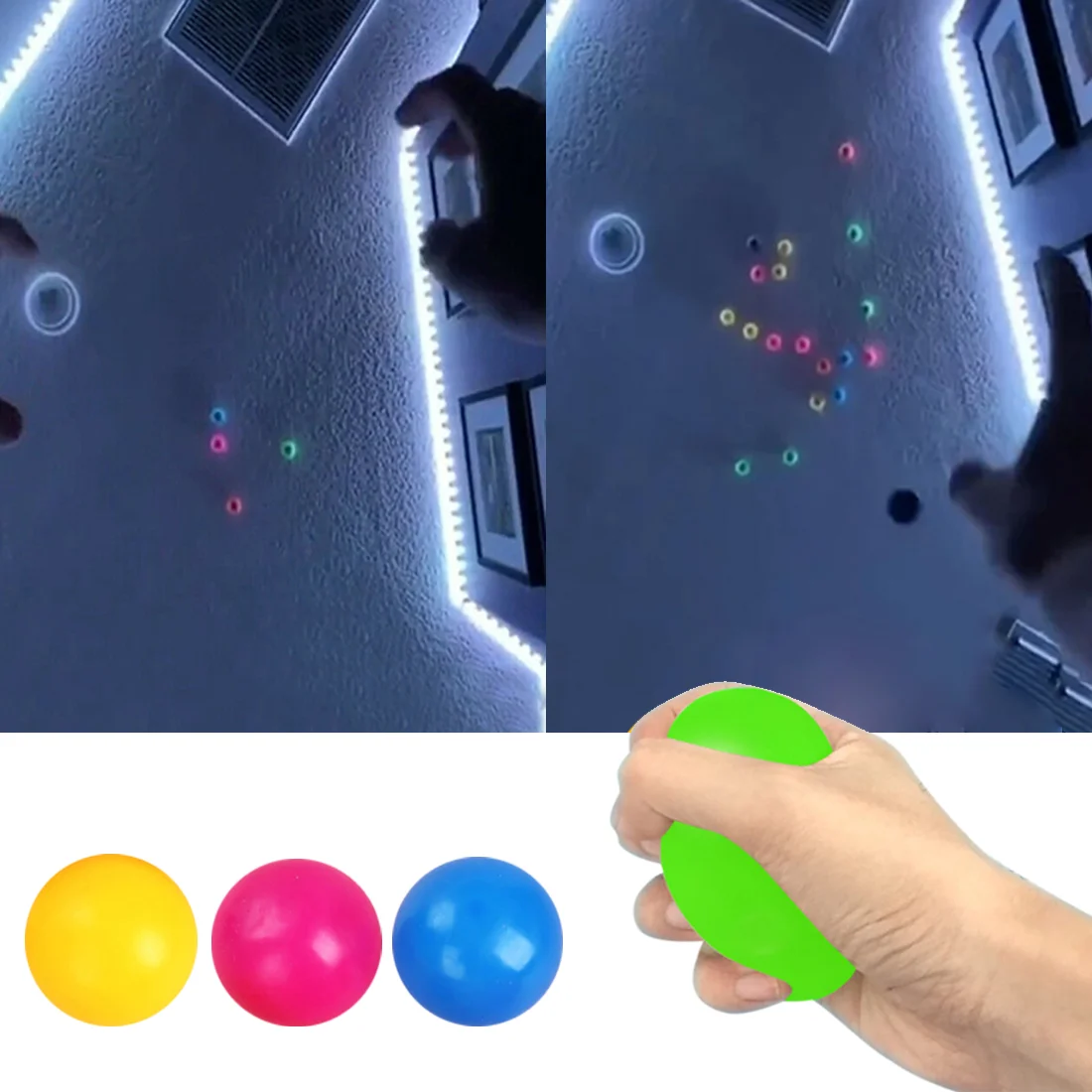 

45/60mm Stick Wall Ball Glowing Globbles Fidget Toy Squash Xmas Sticky Target Ball Decompression Throw Stress Reliefer Kids Gift