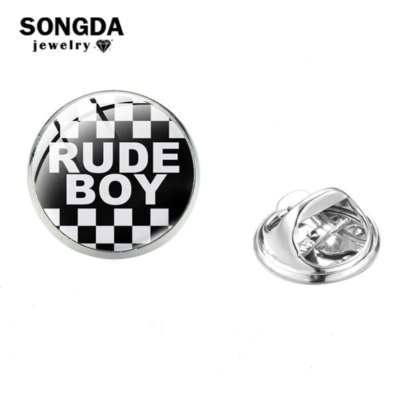 

SKA Rude Boy Rude Girl Brooch Demiboy Pin Clothes Black White Contrast Glass Cabochon Badge Brooches Women Men Jewelry Gifts New