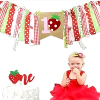 strawberry theme high chair banner garland baby first birthday party photo props