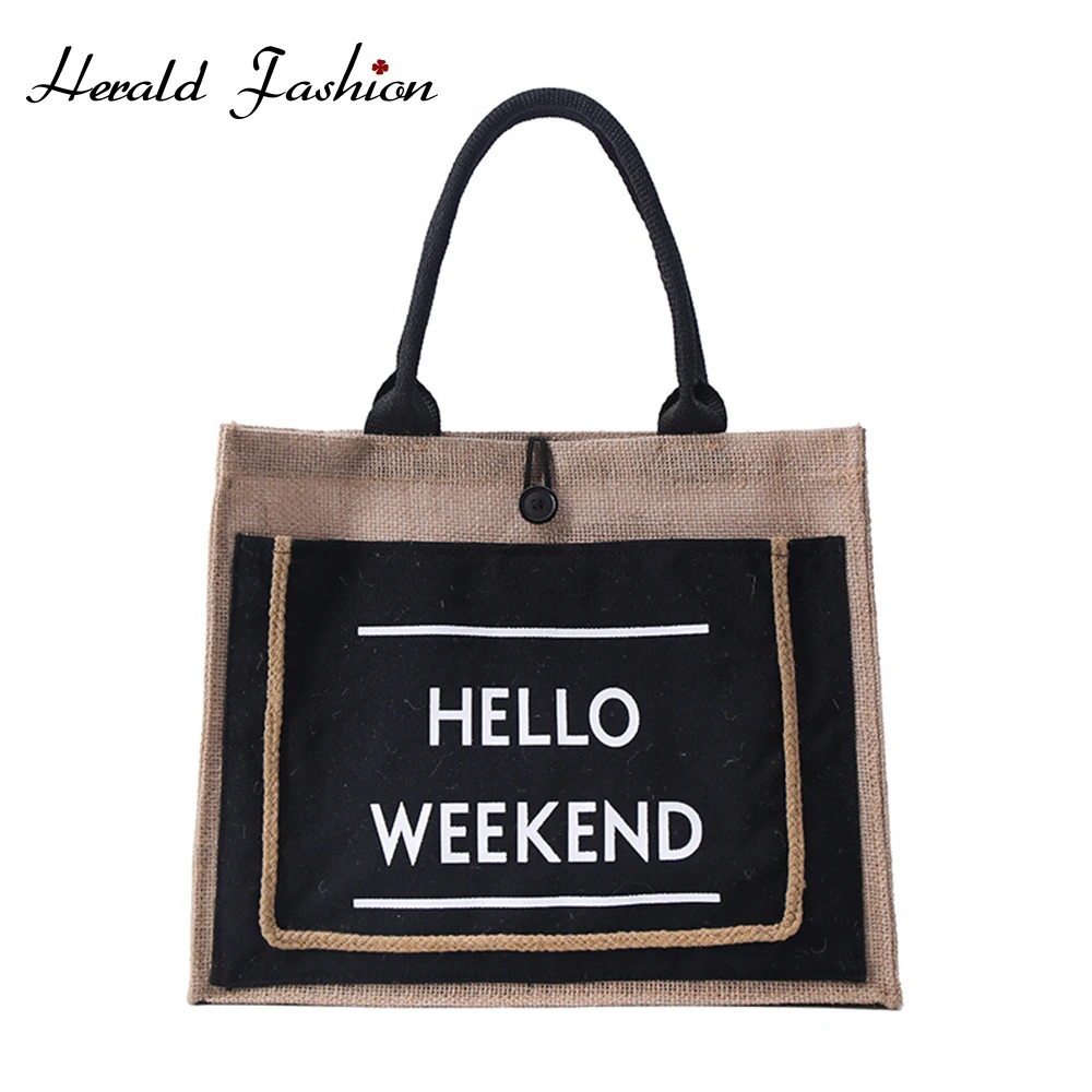 

Женская льняная Сумка-тоут Herald, повседневная вместительная дамская сумка через плечо, Пляжная Праздничная сумка для шоппинга, новинка