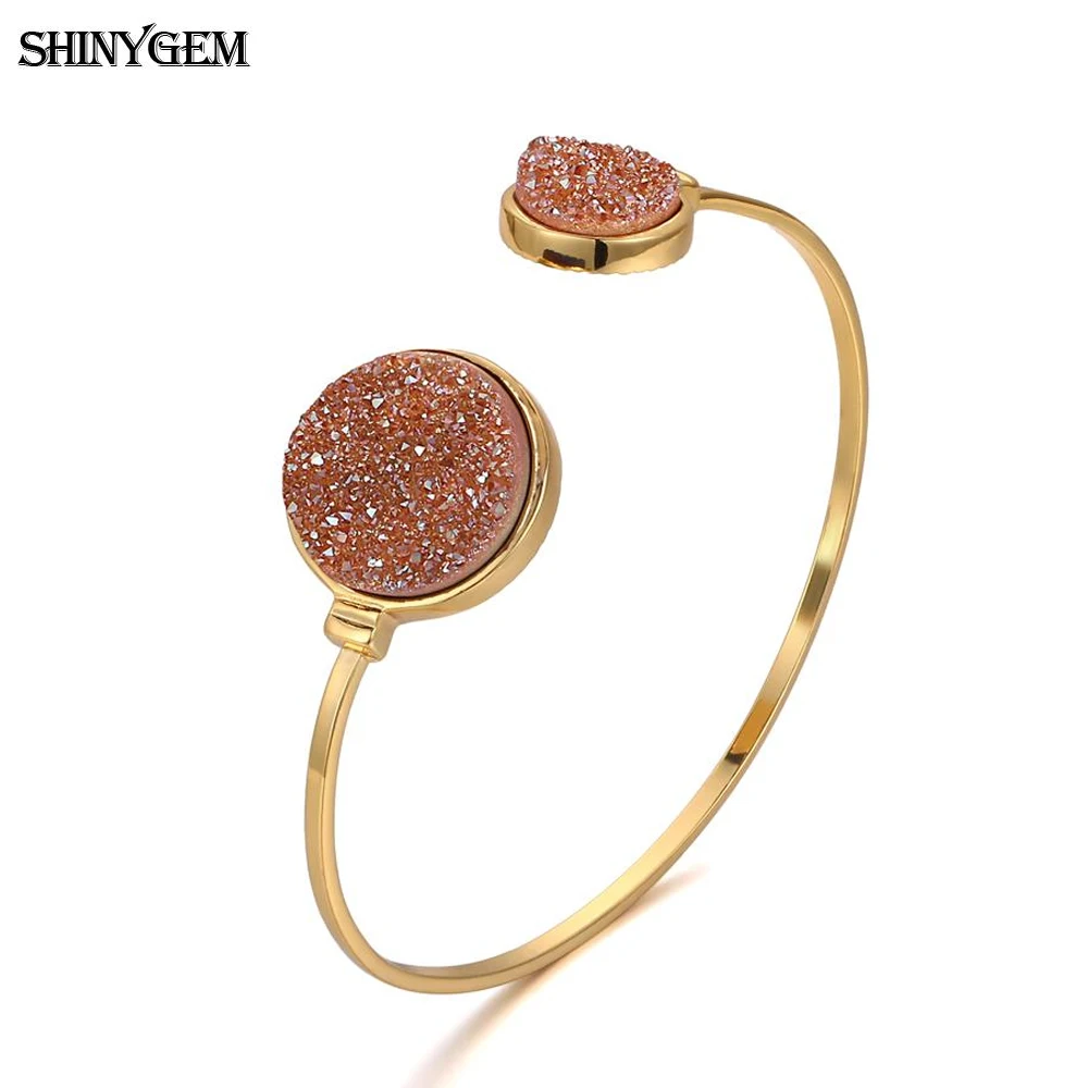 Модные Асимметричные круглые браслеты с натуральным сверкающим кристаллом и