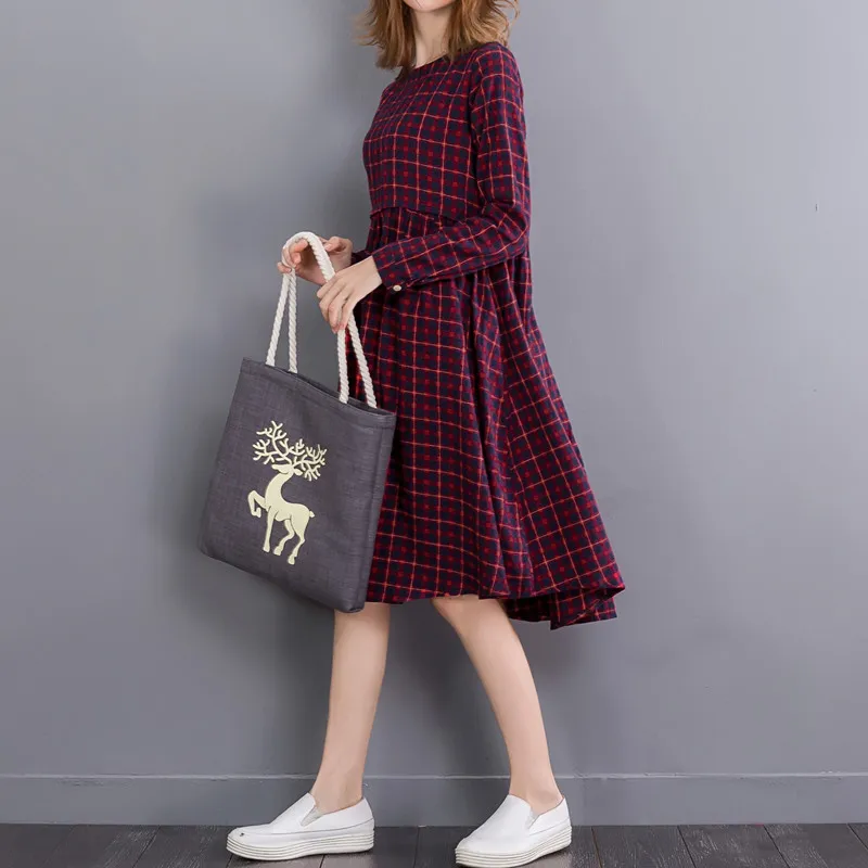 Mori girl весенне осенние платья женское винтажное клетчатое платье с длинным