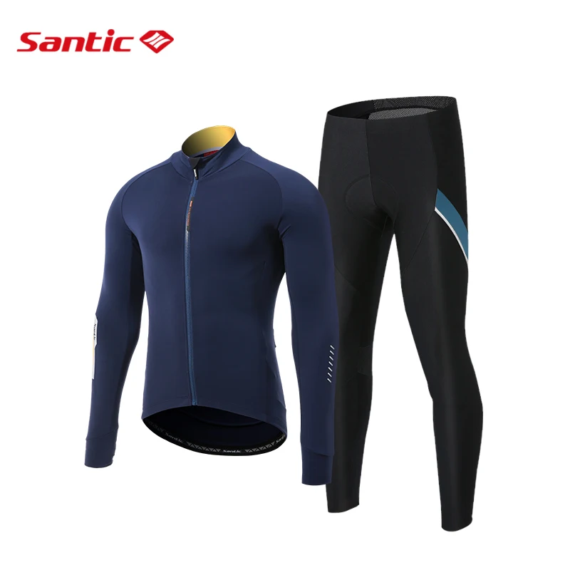 

Зимний велосипедный комплект Santic, мужские комплекты велосипедной куртки с длинным рукавом, теплые флисовые велосипедные комплекты из Джер...