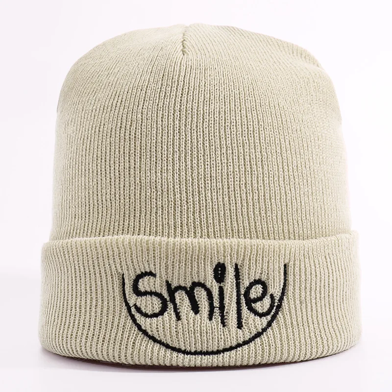 Лидер продаж шапка с вышивкой улыбки зимние шапки для мужчин и женщин манжетами