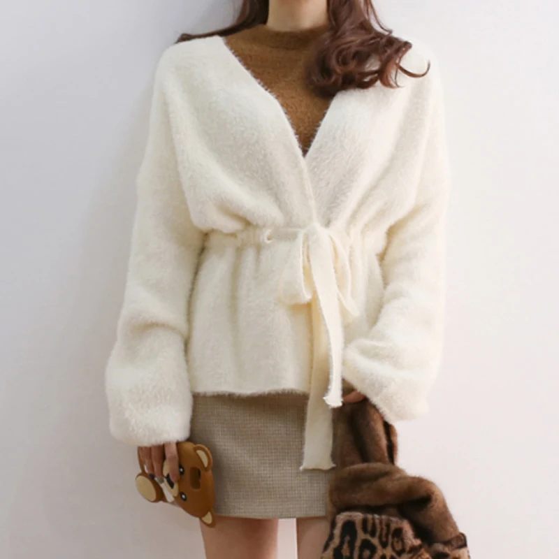 Элегантные женские кардиганы с v-образным вырезом на шнуровке открытый шов