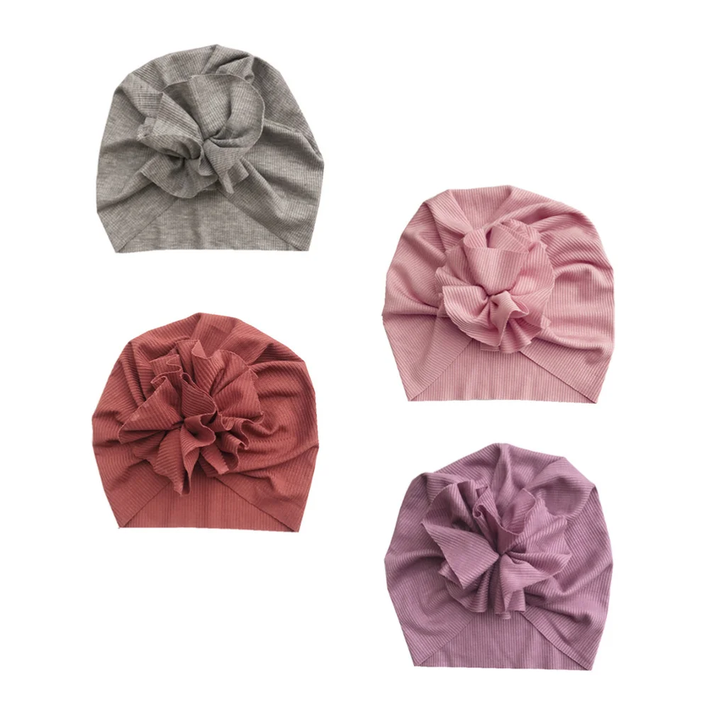 

4Pcs Warm Hat Crochet Beanie Cap Yarn Flower Shaped Cap for Newborn