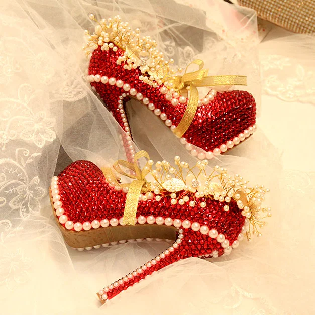 Туфли женские свадебные на очень высоком каблуке с жемчугом | Обувь