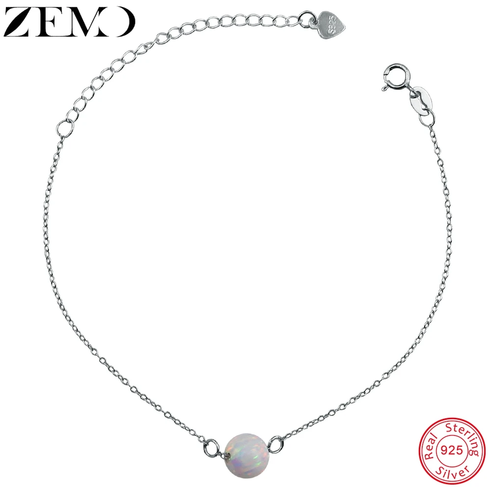 ZEMO Real 925 серебряный браслет с шариковым опалом очаровательные браслеты женские ювелирные изделия из натурального камня регулируемые женские аксессуары pulseras mujer