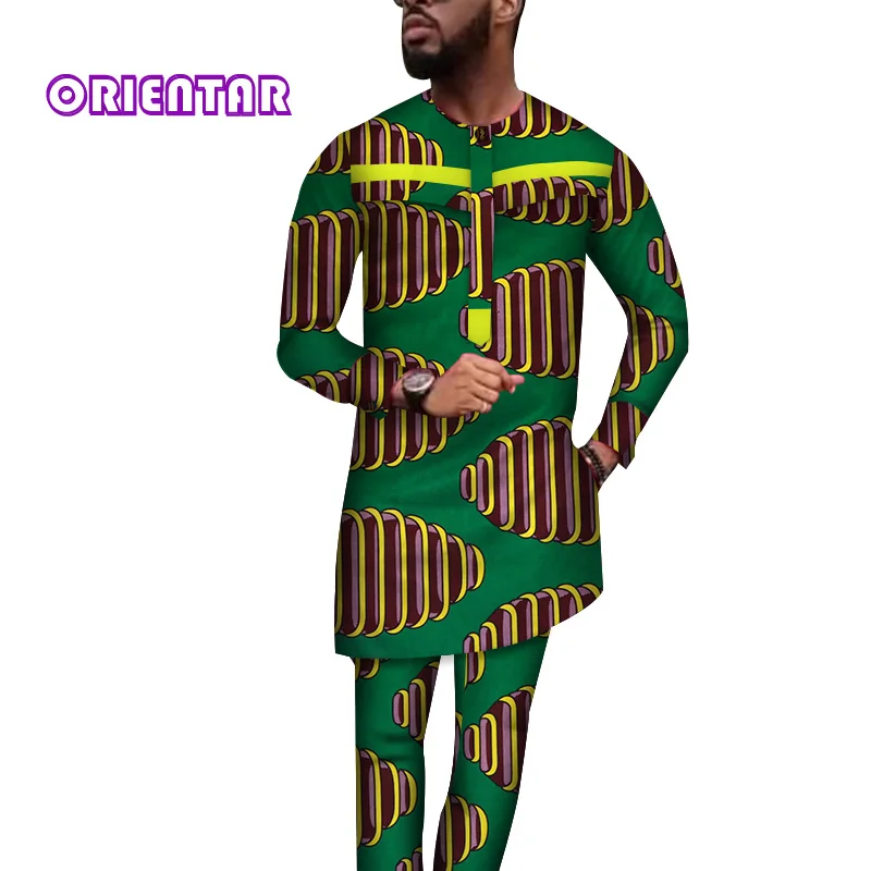 Повседневные мужские костюмы африканские брюки и топы Африканский принт длинная