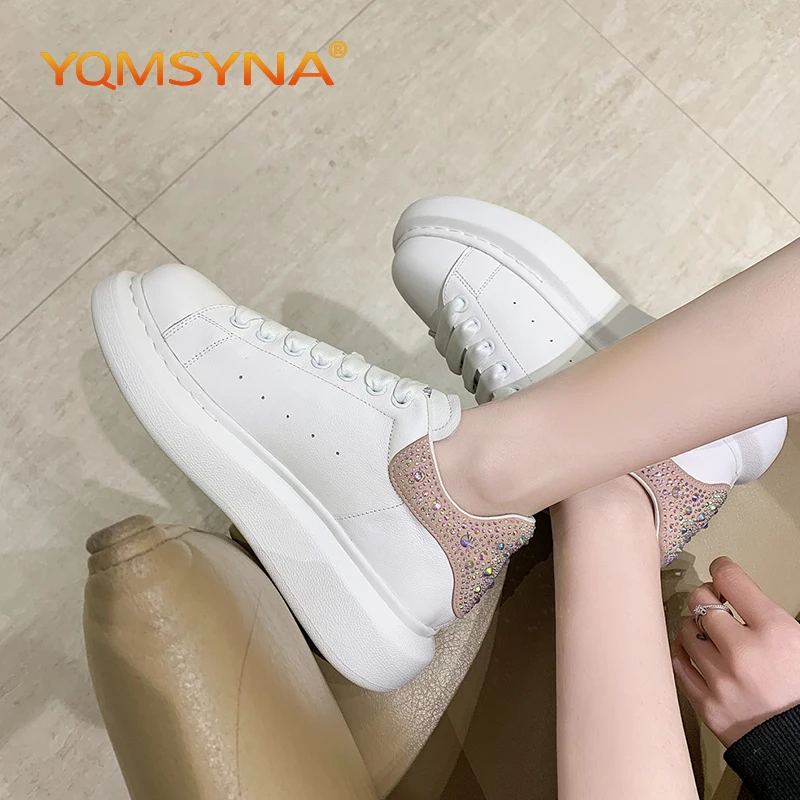 

YQMSYNA Casual Sneakers Student Fashion Genuine Leather Non-slip Thick Bottom Lace-up Shoes New Commute Little White Shoes AS270