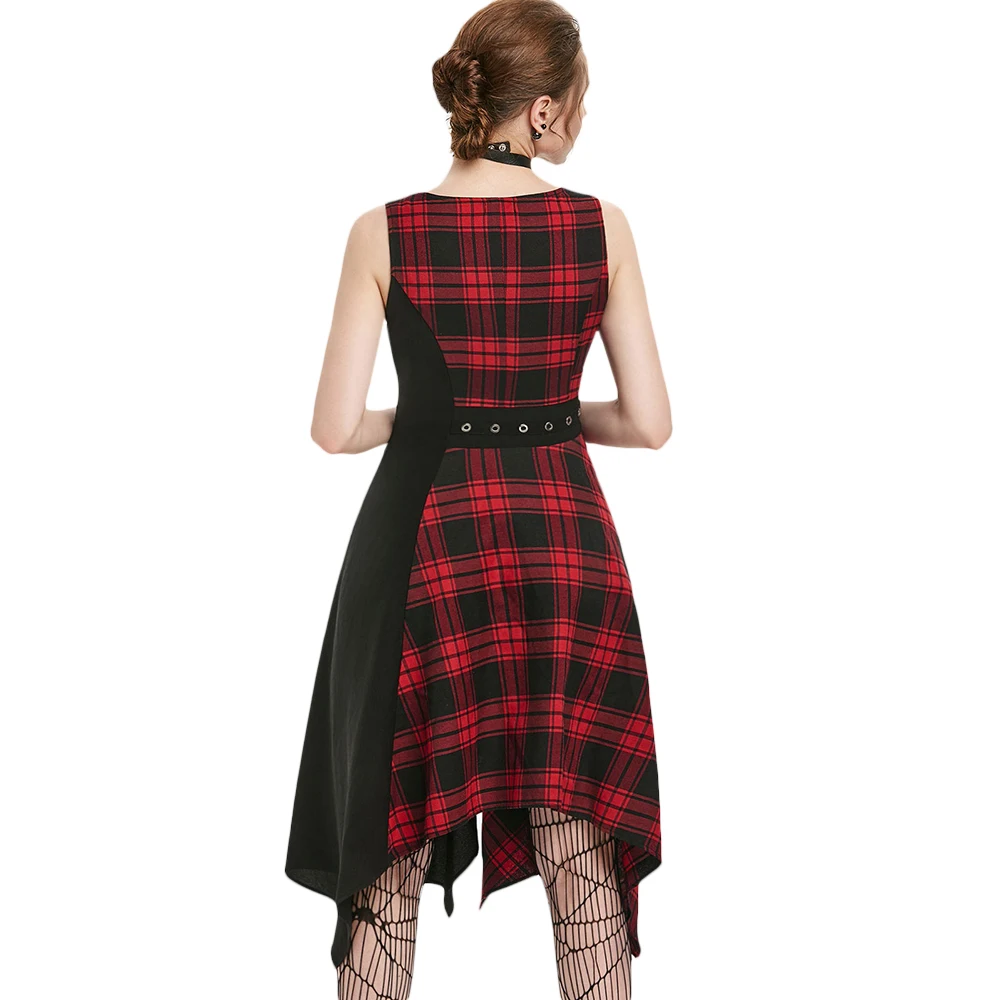 S 2XL готическое женское платье на бретелях милое асимметричное клетчатое с