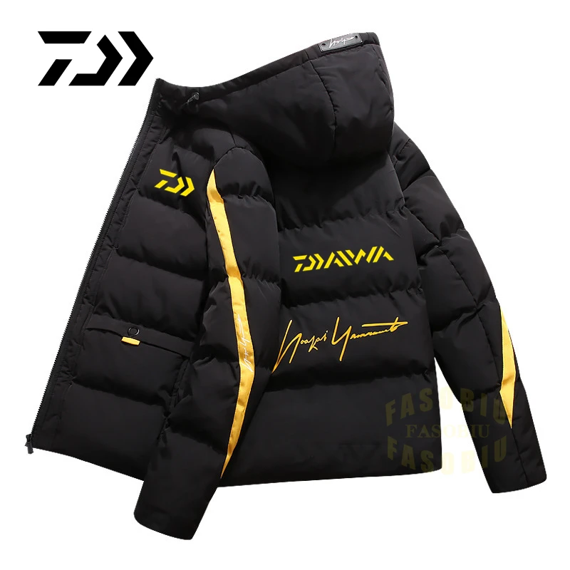 

Autumn Winter Men's Hooded Fishing Clothes Thickened Outdoor Down Cotton Fishing Jacket Waterproof Fishing Clothing