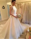 Женское длинное атласное платье, длинное винтажное платье с лямкой на шее, а-силуэт, с бантом на поясе и шлейфом, официальное элегантное платье невесты, 2021