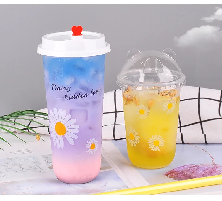 100 шт./упак. 500ml одноразовые Пластик молока Чай чашка u образная чашки мультфильм