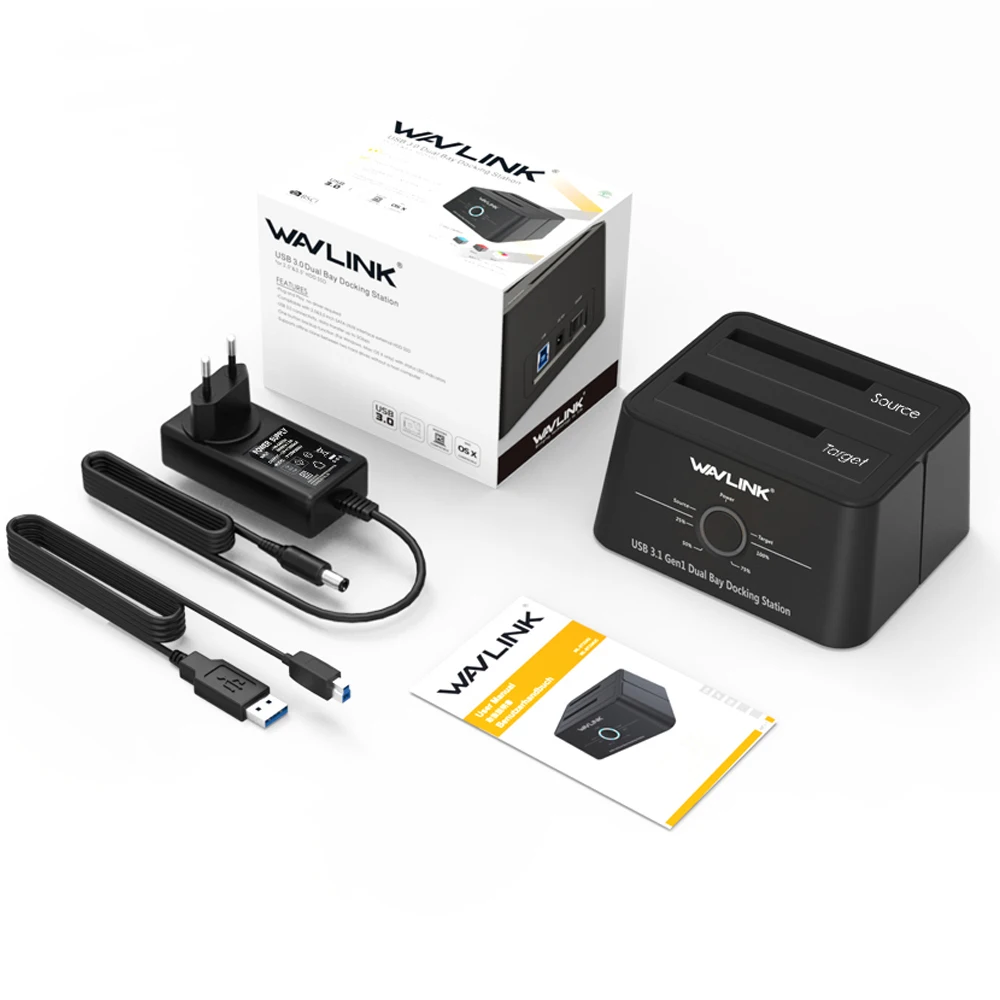 

Wavlink USB3.0 to SATA 2 Bay Hard Drive Docking Station 5Gbps for 2.5/3.5" HDD/SSD Offline Clone and One Button Backup 8TB Black