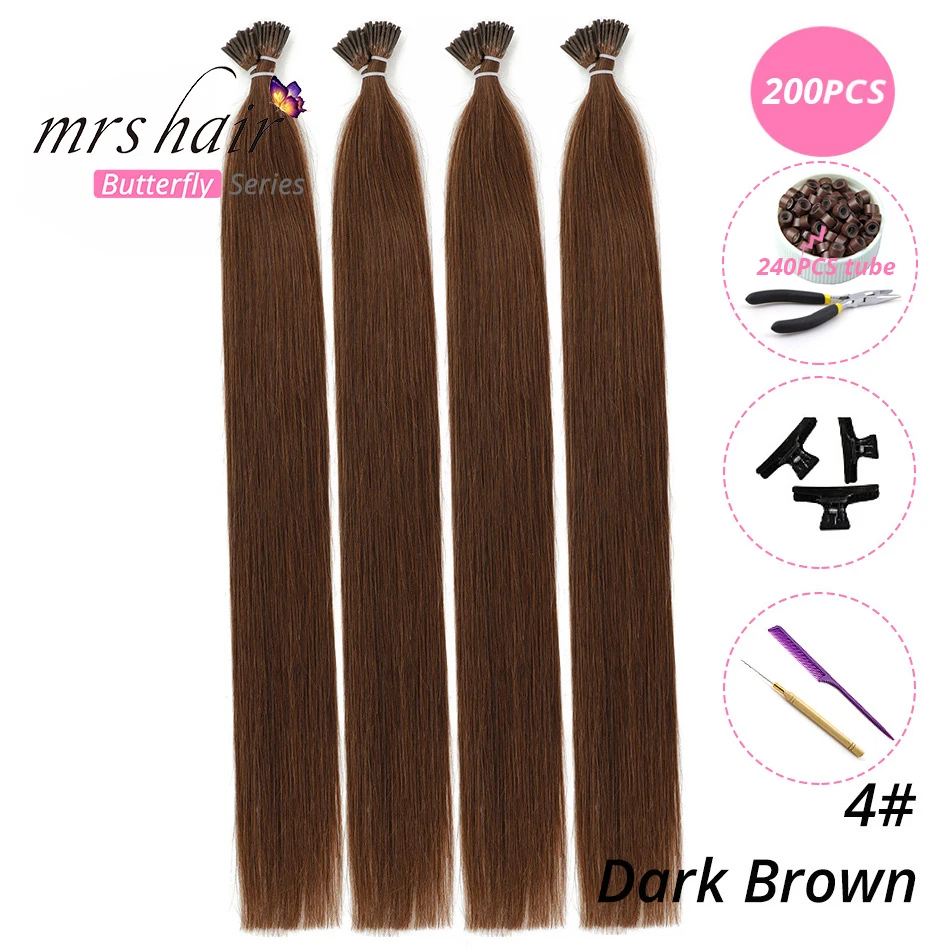 MRSHAIR, 1 г/шт., 16 дюймов, 20 дюймов, 24 дюйма, Предварительно Связанные волосы для наращивания, I Tip Machine, Remy, прямые человеческие волосы на капсулах, настоящие волосы, 50 шт - Цвет: KIT04-200