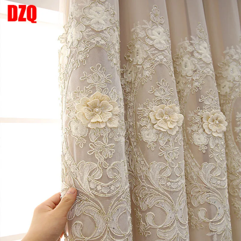 european luxury embroidered embossed tulle curtain high end imitation satin curtains for living room bedroom royal home decor4 free global shipping