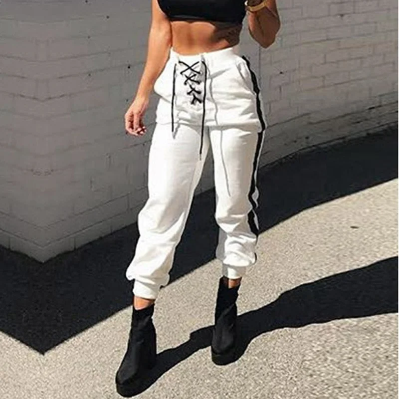 

Fashion Womens pants 2019 New streetwear Pocket Sports Bandage High Waist Casual Beam Foot Trousers joggers Sport Pants 7.25