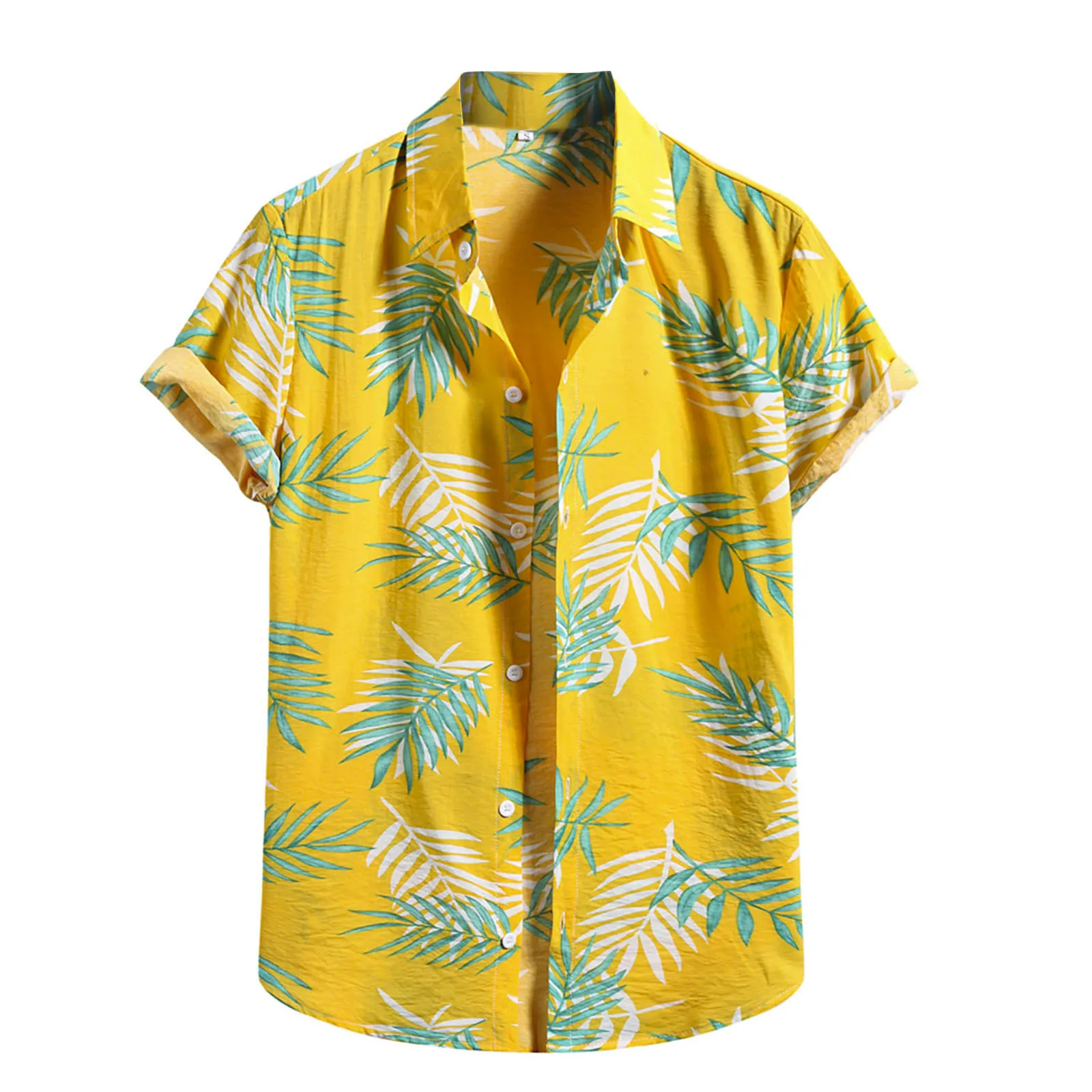 

Men's Blouse Palm Leaf Tropical Printing Blouse Cotton Linen Short Sleeve Button Shirt Blouse Hawaii Vacation Tops