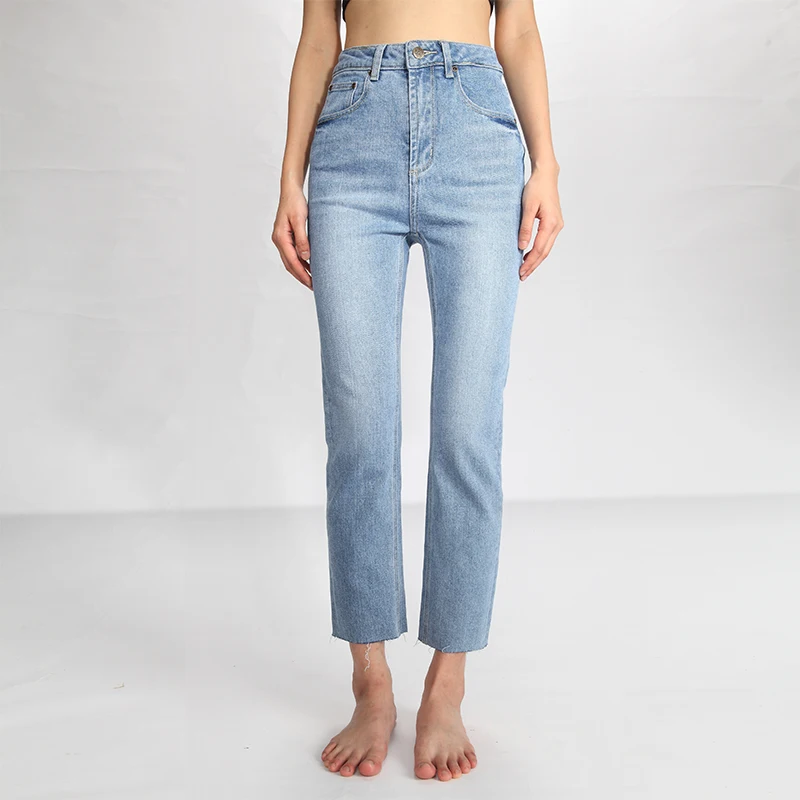 

CREK из выбеленного мягкого и неподшитой кромкой светильник синие джинсы для женщин 2021 сезон: весна-лето с завышенной талией маленькие прямые...