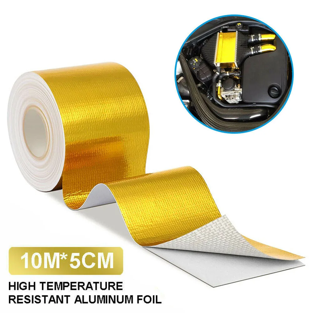 

Air Intake Pipe Aluminum Foil Tape High Temperature Reflective Adhesive Gold Heat Shield Wrap Tape 50mm X 10M Roll