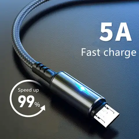 Кабель Micro USB, 5 А, со светодиодной подсветкой, для быстрой зарядки, для Huawei, Samsung, Xiaomi, Android мобильный телефон, Зарядные кабели