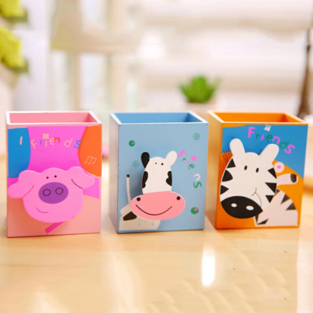 

Fashion Children Cartoon Pig Animal Pattern Wooden Pen Container Pencil Holder