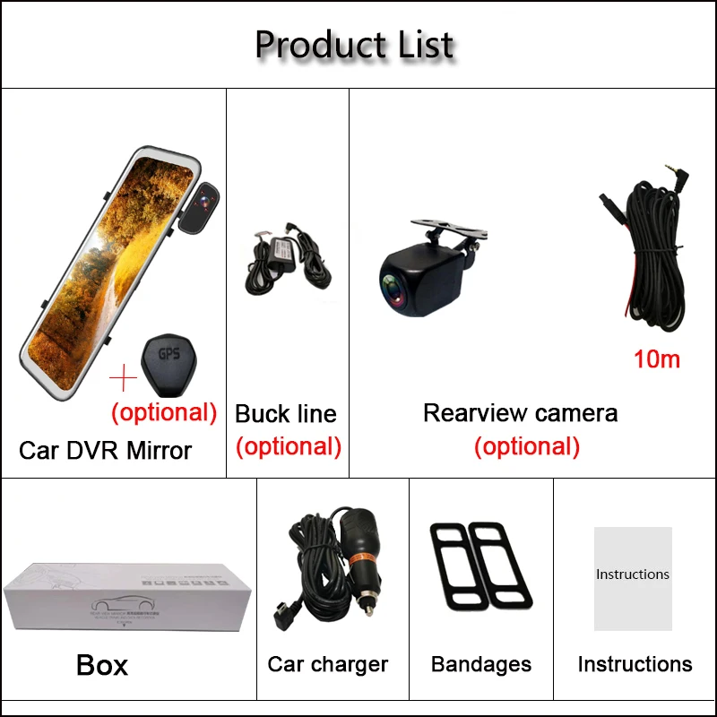 

Jiluxing 3 Lens FHD 1080P Car DVR GPS Track playback Dash Cam Mirror three cameras Video Recorder with Rearview camera mirror