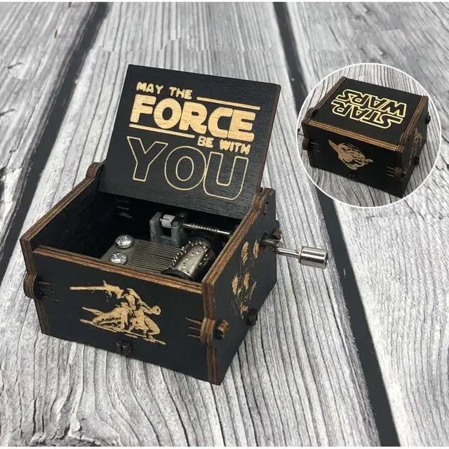 black Star Wars Игра престолов деревянная музыкальная шкатулка ручной коленчатый Крестный отец Звездные войны La la land богемный rhapsody queen музыкальная шкатулка Рождественский подарок - Цвет: black Star Wars