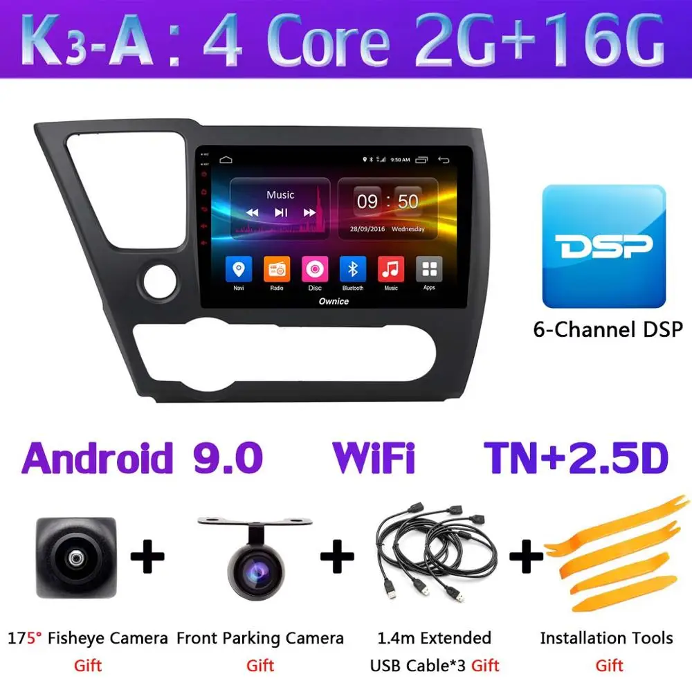 K3-A 360°AHD Камера Android 9,0 4G Оперативная память+ 64G Встроенная память SPDIF DSP CarPlay Автомобильный мультимедийный gps радио плеер для Honda Civic EX-L купе 2013 - Цвет: K3-A
