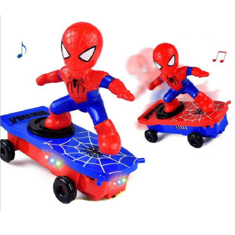 

Spiderman Scooter Car Toy Anime Figure Electric Toy Car Musical Automatic Flip Toy Movie Model Funny Gifts For Child