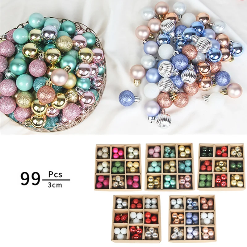 

99Pcs 3cm Christmas Tree Balls Pendant Ornament Plastic Hanging Ball Home Christmas Party Decoration 2022 New Year Gift