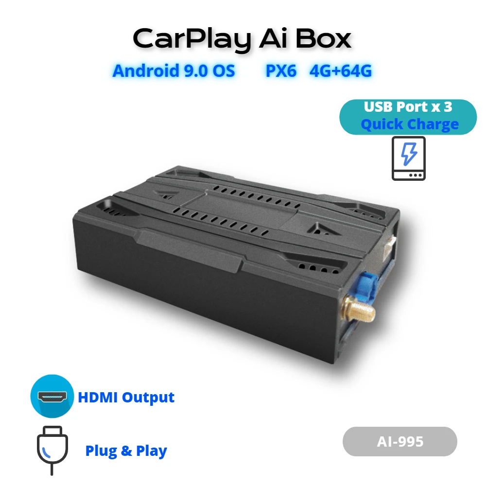 Carplay Android 9 AI Box PX6 с беспроводным CarPlay HDMI 3-Way USB быстрая зарядка Bluetooth видео Youtube Netfix