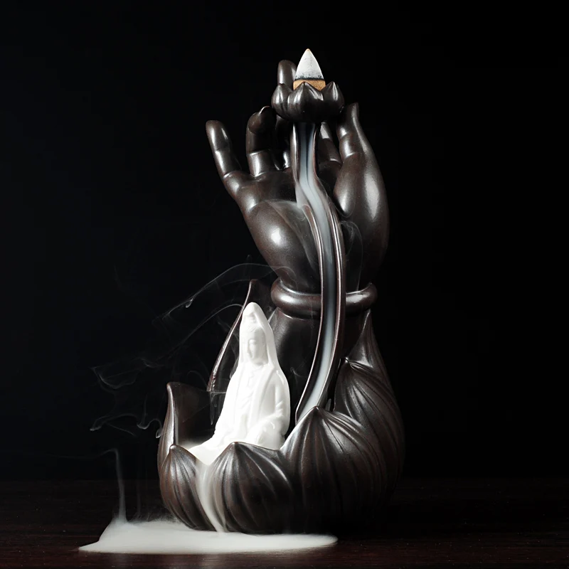 Будды ручной Ладан горелки Керамика обратный дымовой поток Ароматические