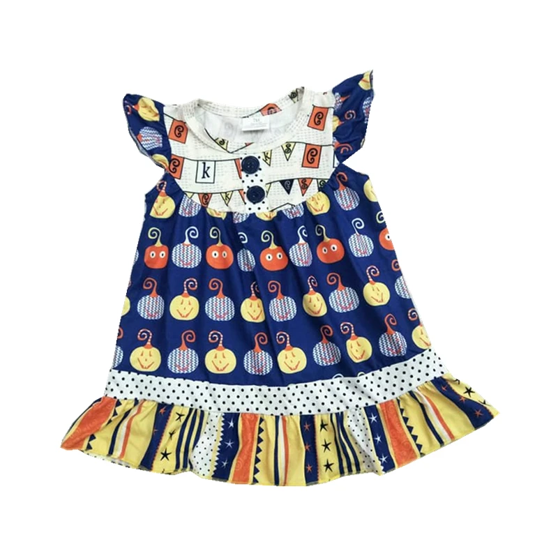 

Thanksgiving Day style little pumpkin print ruffle dress baby girl boutique dress