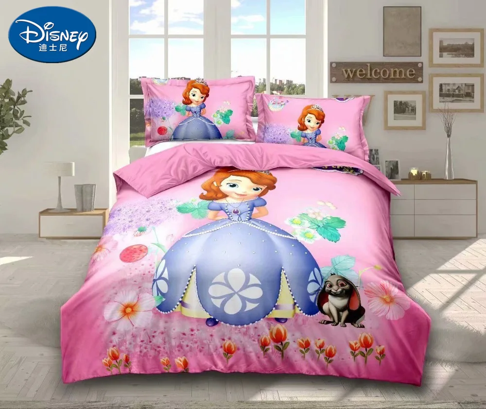 Disney Girl Bedding Set dorm room Princess Sofia duvet cover pillowcase sheet Children bed Quilt Cover bed set