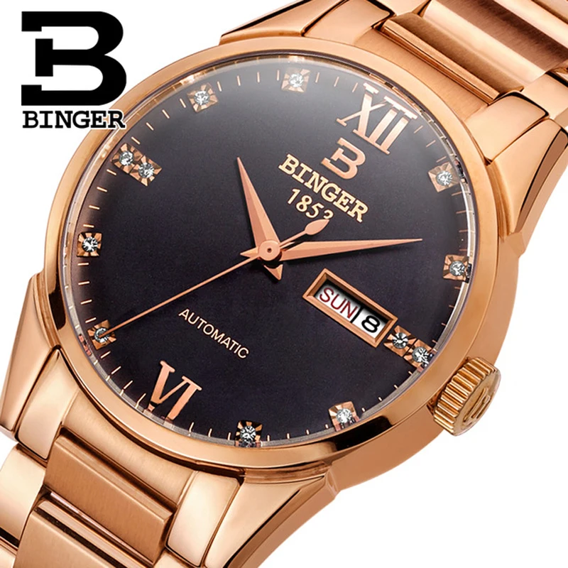 Швейцарские мужские автоматические часы BINGER роскошные механические наручные из