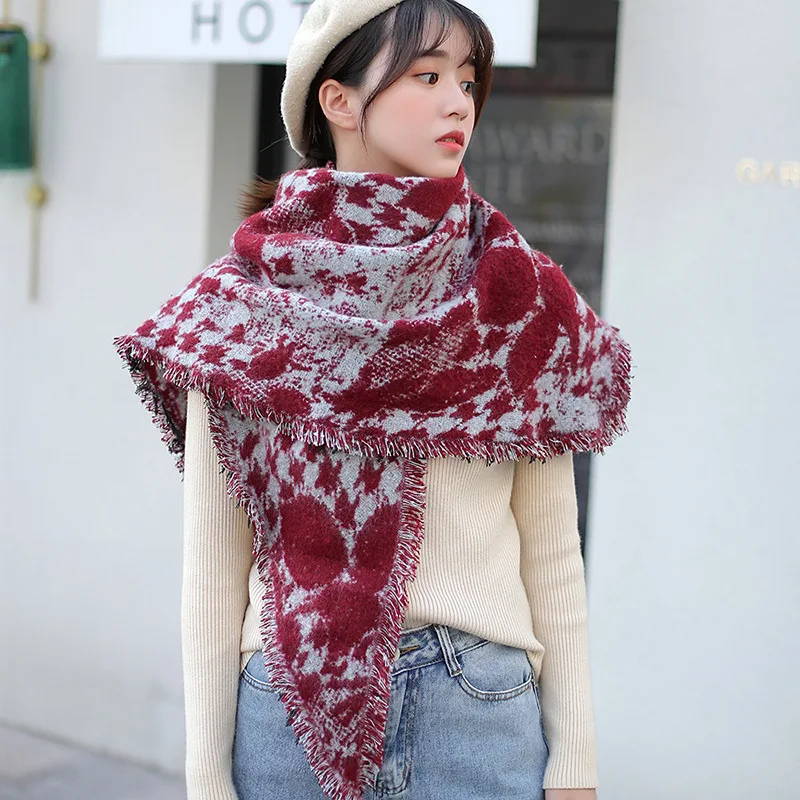 

autumn and winter New contrast color triangle scarf oblique scarf woolen thick warm Plaid long scarf shawl
