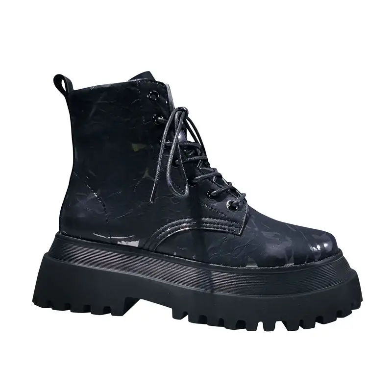 Женские ботинки кожаные на платформе зимние повседневные мотоциклетные 2020 |