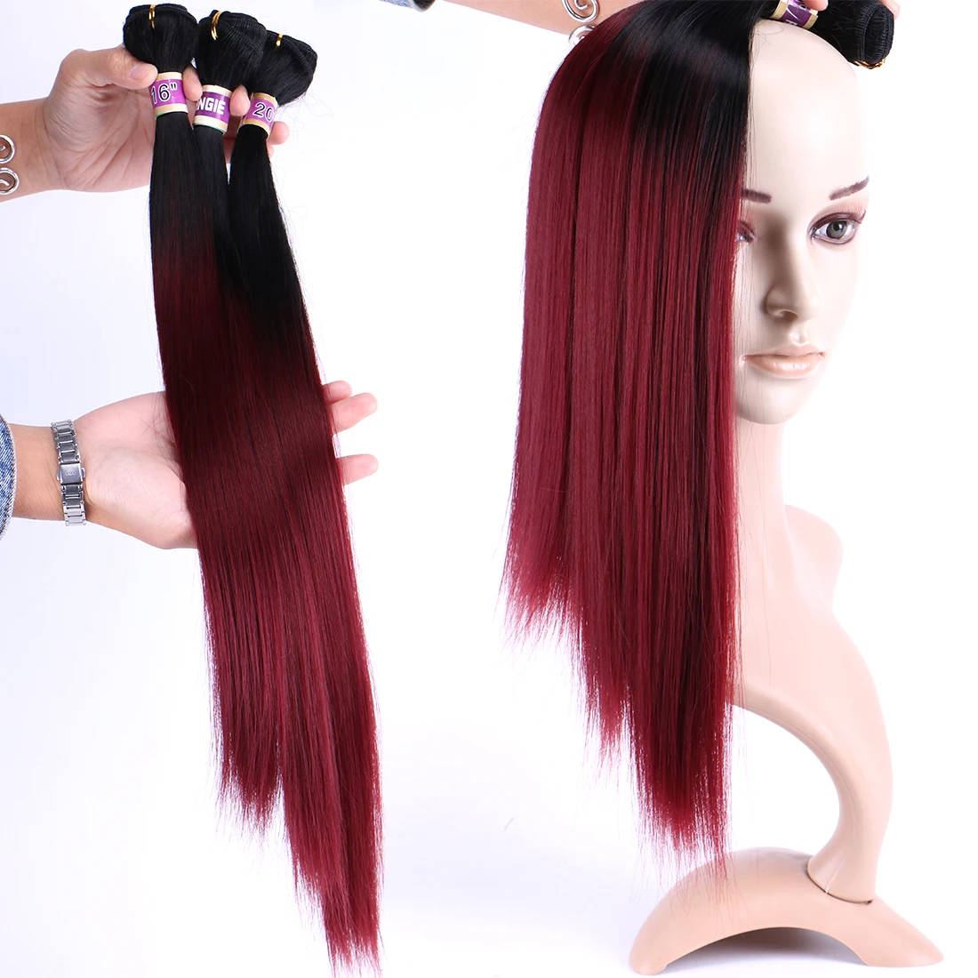 Sliky Stright Hair Bundles Black To Brown Golden High Temperature Synthetic Hair Extensions Deal For Women