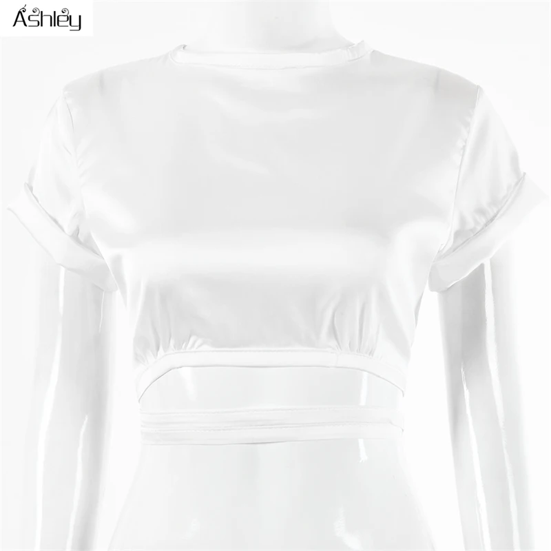 

Ashley Sexy slim fit women's top Pink soft comfortable lace up high waist crew top Night club party clothing women 2020 new