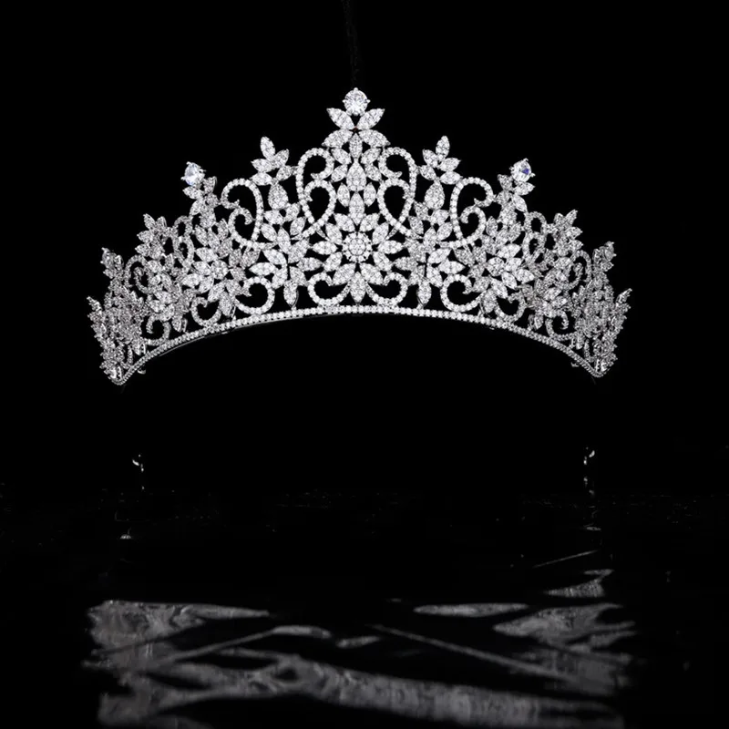 

Luxury Wedding Crown Bridal Floral Tiaras Full Zircon Bride Headband Bridesmaid Diadem Headdress Hair Accessories HQ0526