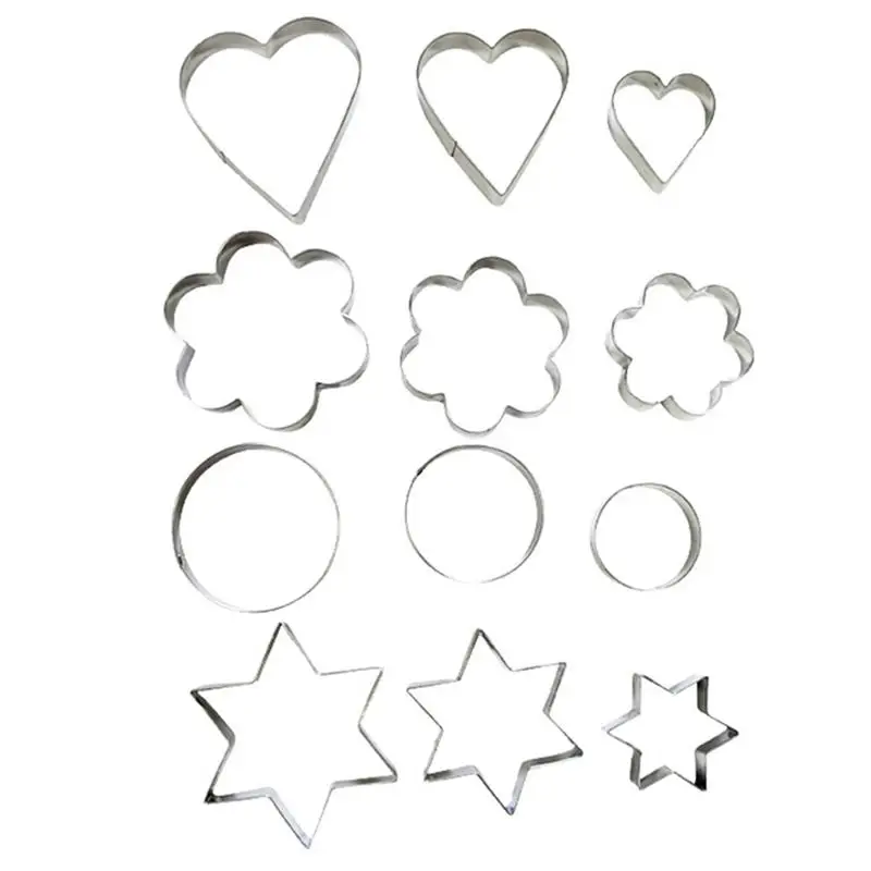 

12pcs/Set Stainless Steel Cookie Biscuit DIY Mold Star Heart Round Flower Shape Cutter Baking Mould Tools