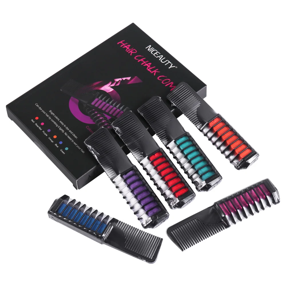 

NICEAUTY Hair Chalk Comb Temporary Hair Coloring Dye Chalker Combs 6 Colors with Disposable Glove and Shawl